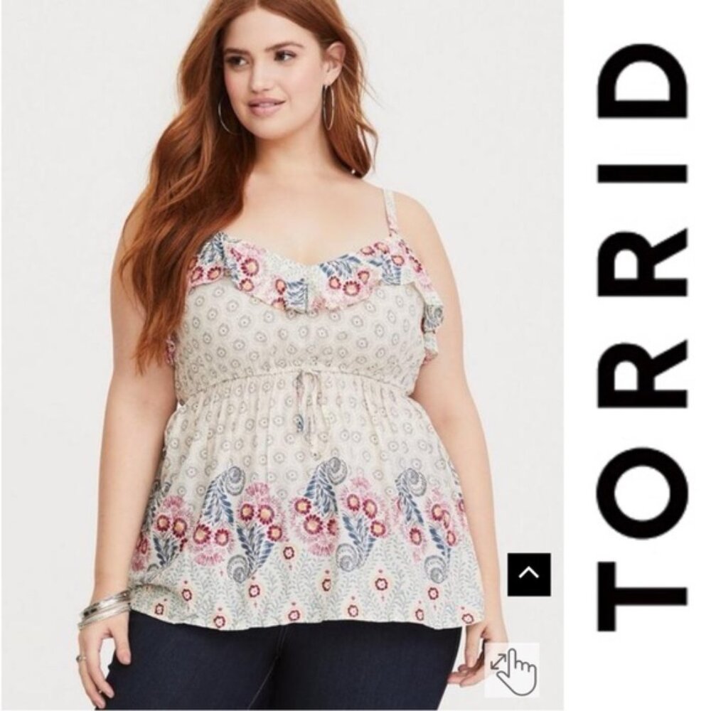 Torrid | Ivory Floral Babydoll Challis Cami | Size 3